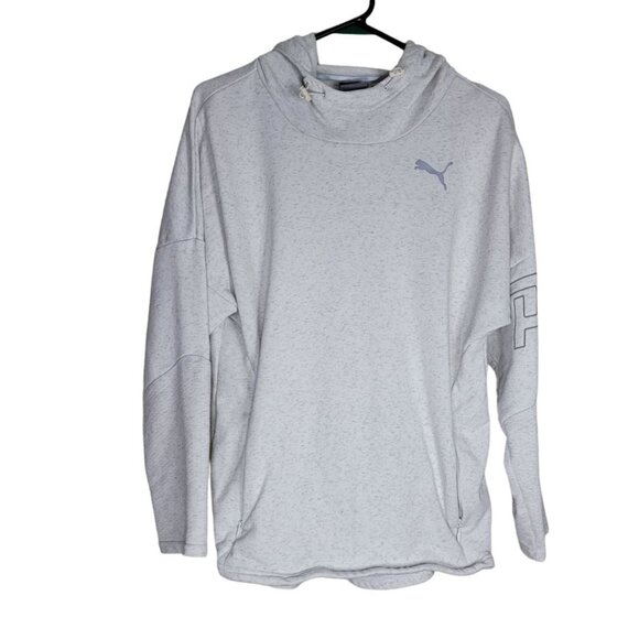 Puma Hooded Sweatshirt Gray Womens Small Zip Pockets Adjustable Hoodie - Picture 1 of 11